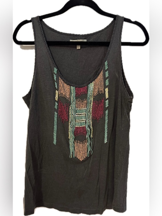 Zara Tops - Zara Grey Tank Top with Multicolor Bead Embellishment